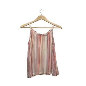 Bella Dahl Striped Satin Tank Top Blouse Girls Size 14 Ruffle‎ Pink Purple Flowy